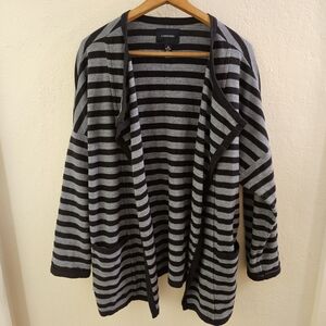 Lands' End Women's Black and Gray Striped Open Front Cardigan Size 1X